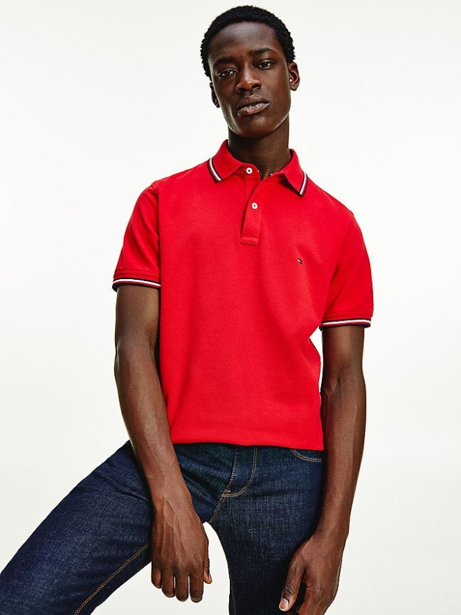 Tommy Hilfiger Polo Shirts Wholesale Mens Tipped Organic Cotton Slim Fit Red